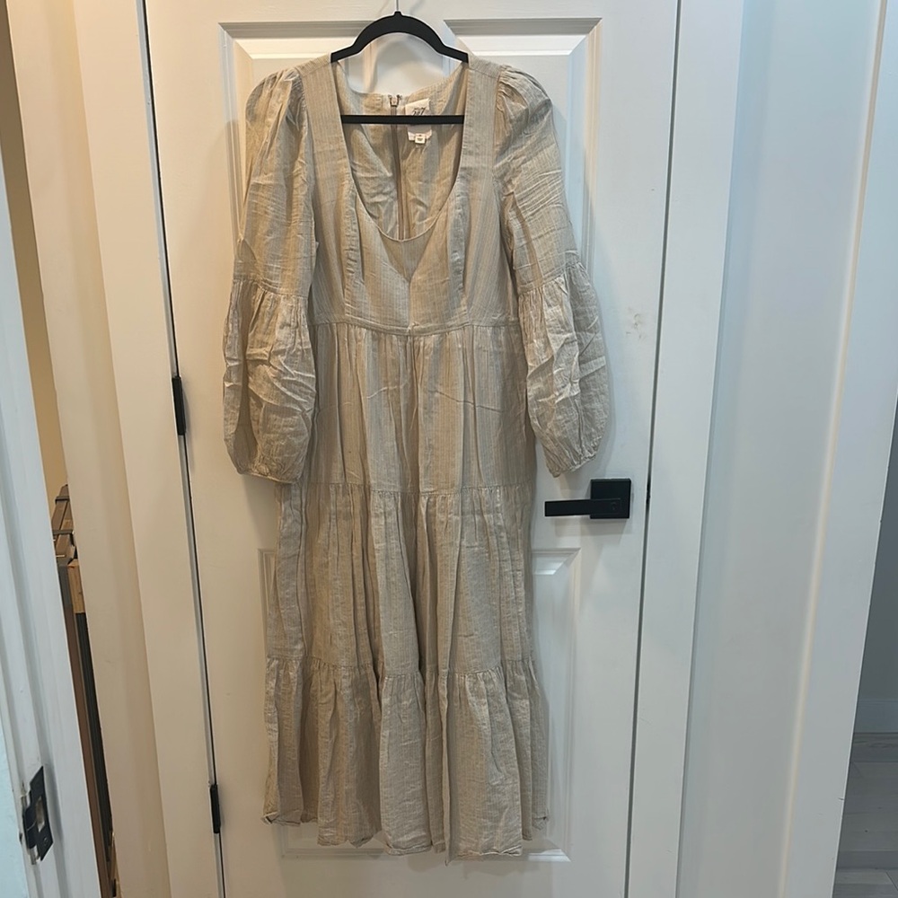 Cinq a Sept Tan Ruffled Tiered Long Sleeve Dress